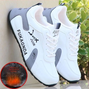 Pantofi sport de iarnă casual, partea superioară din piele microfibră, căptușeală fleece, talpă din cauciuc, închidere cu șiret, înălțime toc 3-5 cm