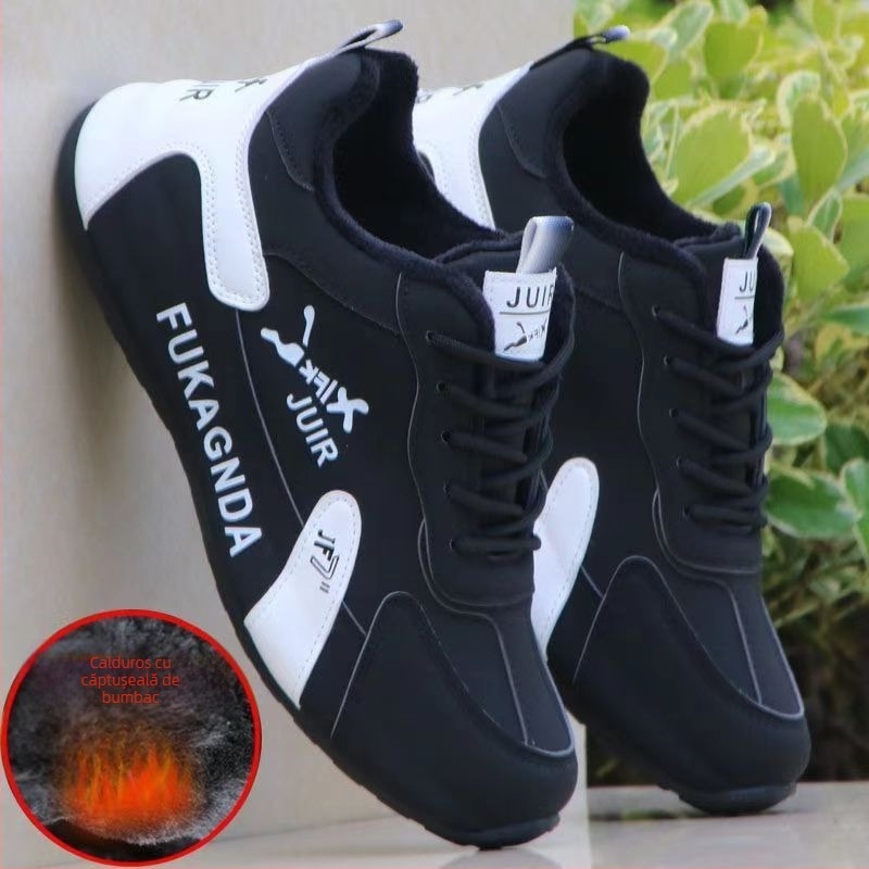 Pantofi sport de iarnă casual, partea superioară din piele microfibră, căptușeală fleece, talpă din cauciuc, închidere cu șiret, înălțime toc 3-5 cm