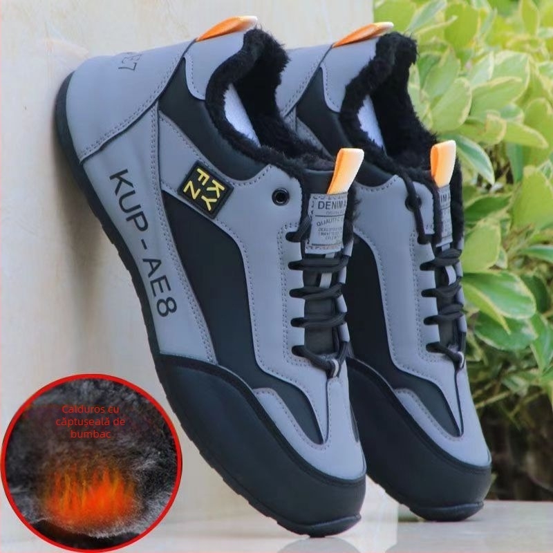 Pantofi sport de iarnă casual, partea superioară din piele microfibră, căptușeală fleece, talpă din cauciuc, închidere cu șiret, înălțime toc 3-5 cm