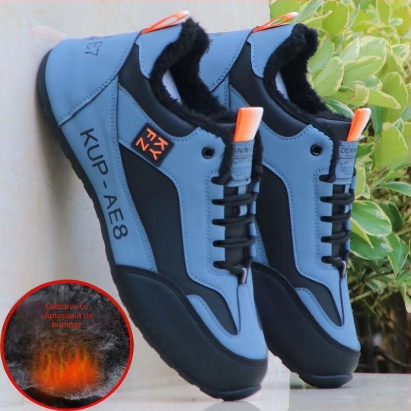Pantofi sport de iarnă casual, partea superioară din piele microfibră, căptușeală fleece, talpă din cauciuc, închidere cu șiret, înălțime toc 3-5 cm