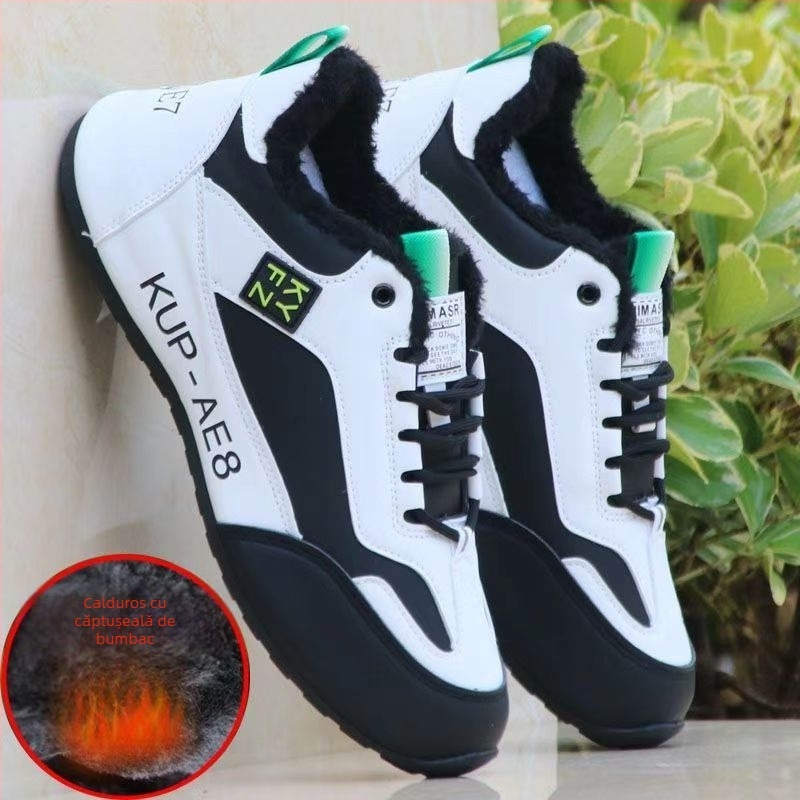 Pantofi sport de iarnă casual, partea superioară din piele microfibră, căptușeală fleece, talpă din cauciuc, închidere cu șiret, înălțime toc 3-5 cm
