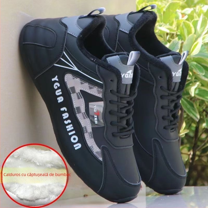Pantofi sport de iarnă casual, partea superioară din piele microfibră, căptușeală fleece, talpă din cauciuc, închidere cu șiret, înălțime toc 3-5 cm