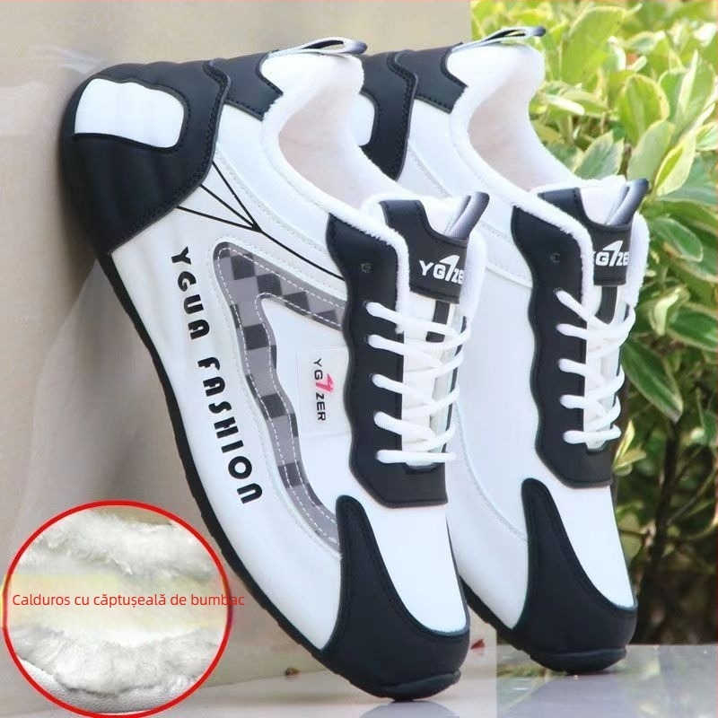 Pantofi sport de iarnă casual, partea superioară din piele microfibră, căptușeală fleece, talpă din cauciuc, închidere cu șiret, înălțime toc 3-5 cm
