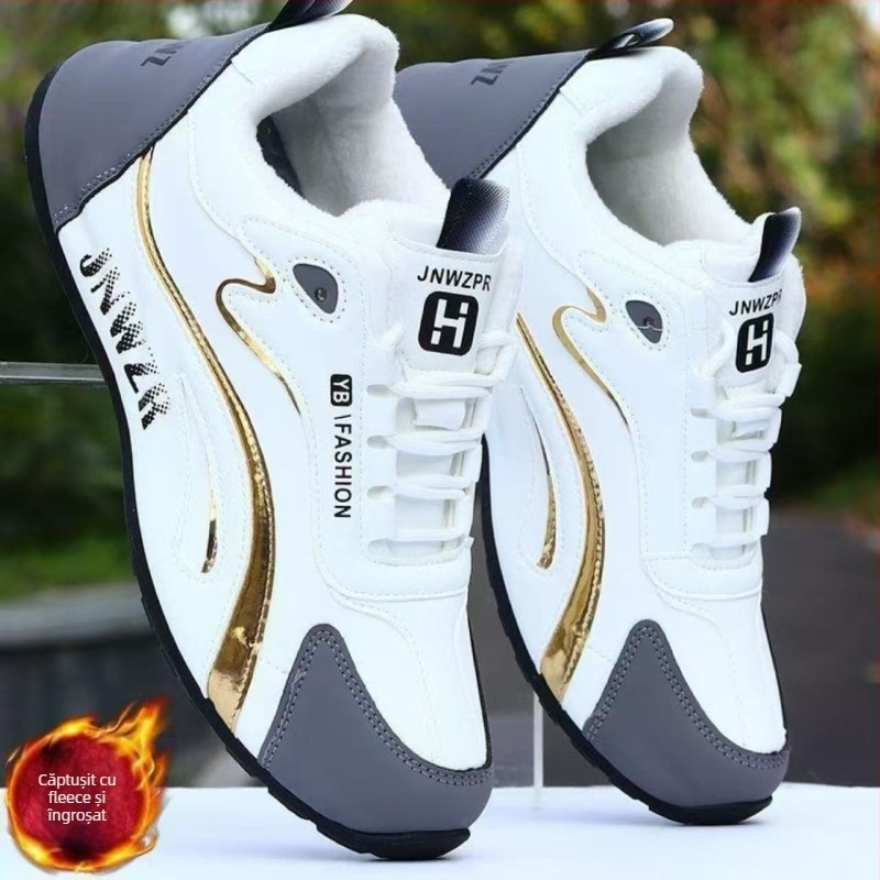 Pantofi sport de iarnă casual, partea superioară din piele microfibră, căptușeală fleece, talpă din cauciuc, închidere cu șiret, înălțime toc 3-5 cm