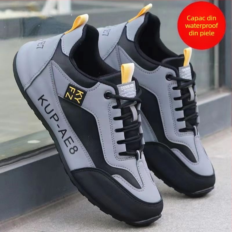 Pantofi sport de iarnă casual, partea superioară din piele microfibră, căptușeală fleece, talpă din cauciuc, închidere cu șiret, înălțime toc 3-5 cm