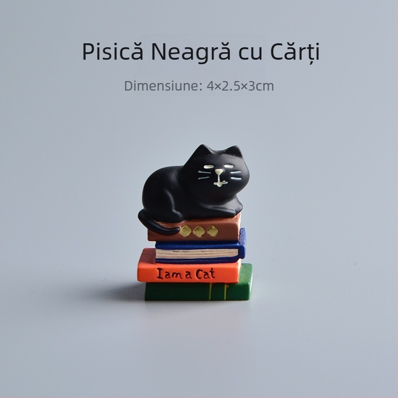 Lampă de birou cu pisică, în stil desen animat, din rășină sintetică, mini peisaj bonsai