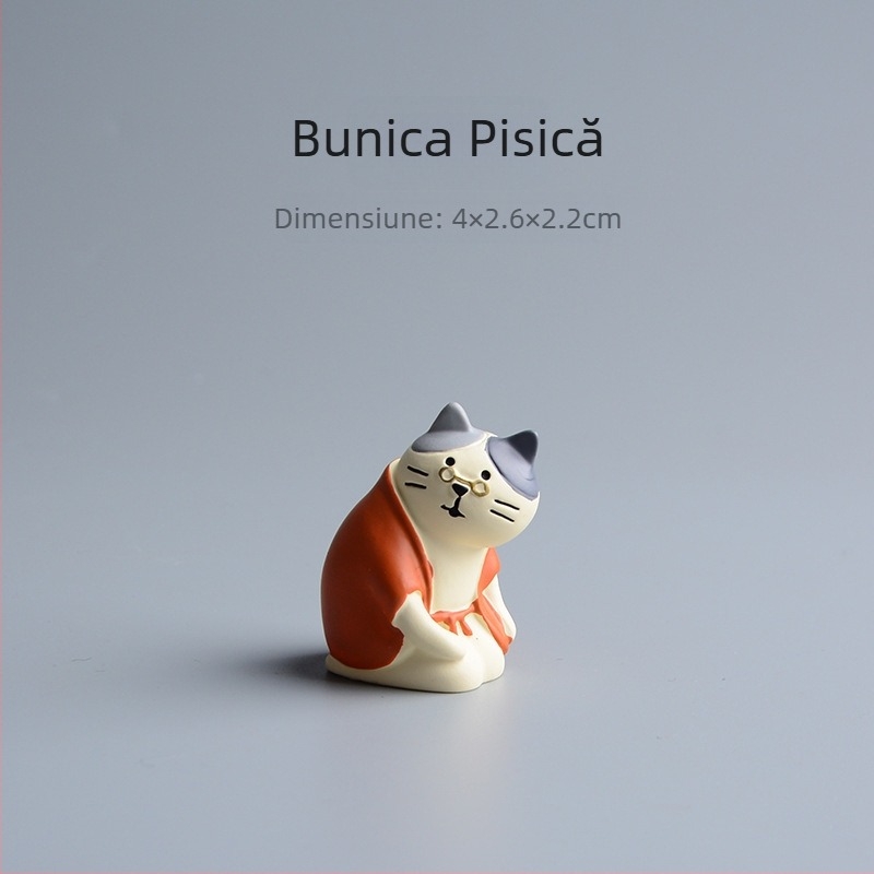 Lampă de birou cu pisică, în stil desen animat, din rășină sintetică, mini peisaj bonsai