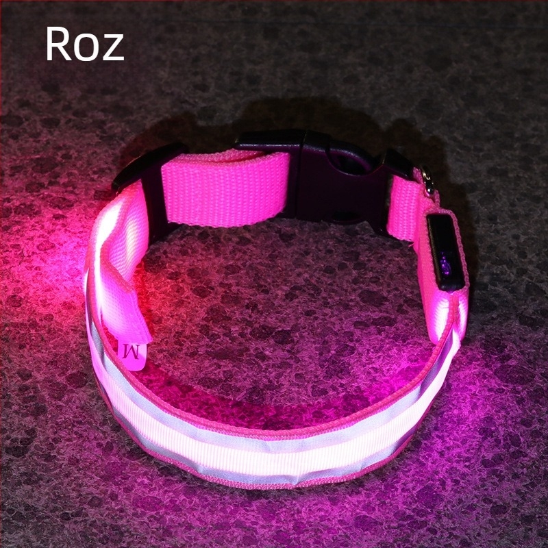 Guler LED luminos pentru câine, anti-pierdere, accesorii pentru plimbări nocturne, încărcare USB cu material reflectorizant.