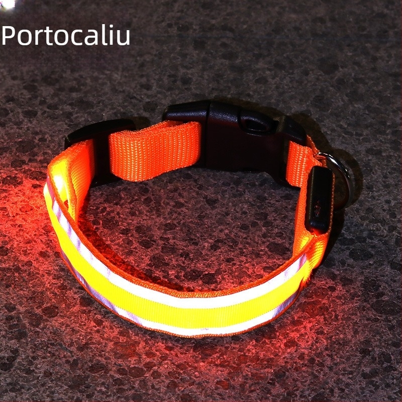 Guler LED luminos pentru câine, anti-pierdere, accesorii pentru plimbări nocturne, încărcare USB cu material reflectorizant.