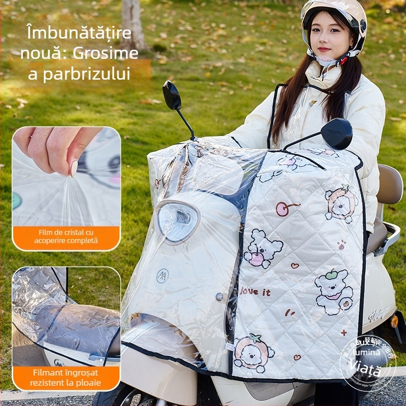 Parbriz față pentru vehicul electric – transparent, impermeabil, protecție solară; modelul 001; potrivit pentru motociclete cu oglinzi și fără coș; material: țesătură Oxford + plastic