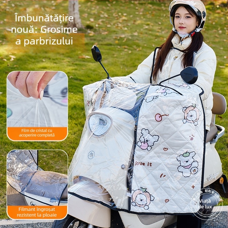 Parbriz față pentru vehicul electric – transparent, impermeabil, protecție solară; modelul 001; potrivit pentru motociclete cu oglinzi și fără coș; material: țesătură Oxford + plastic