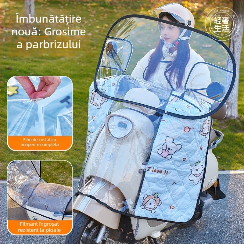 Parbriz față pentru vehicul electric – transparent, impermeabil, protecție solară; modelul 001; potrivit pentru motociclete cu oglinzi și fără coș; material: țesătură Oxford + plastic