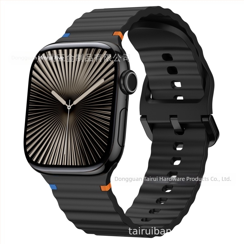 Brățară sport din silicon pentru Apple Watch, design cu cusături în valuri – 18 g, cataramă cu pin, compatibilă cu toate seriile Apple Watch, lansare 2024