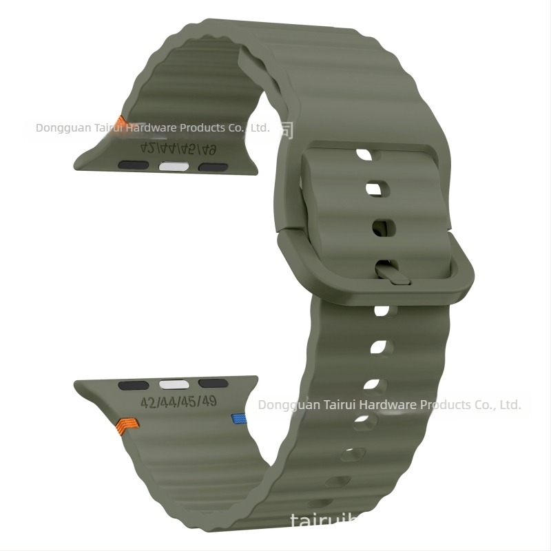 Brățară sport din silicon pentru Apple Watch, design cu cusături în valuri – 18 g, cataramă cu pin, compatibilă cu toate seriile Apple Watch, lansare 2024