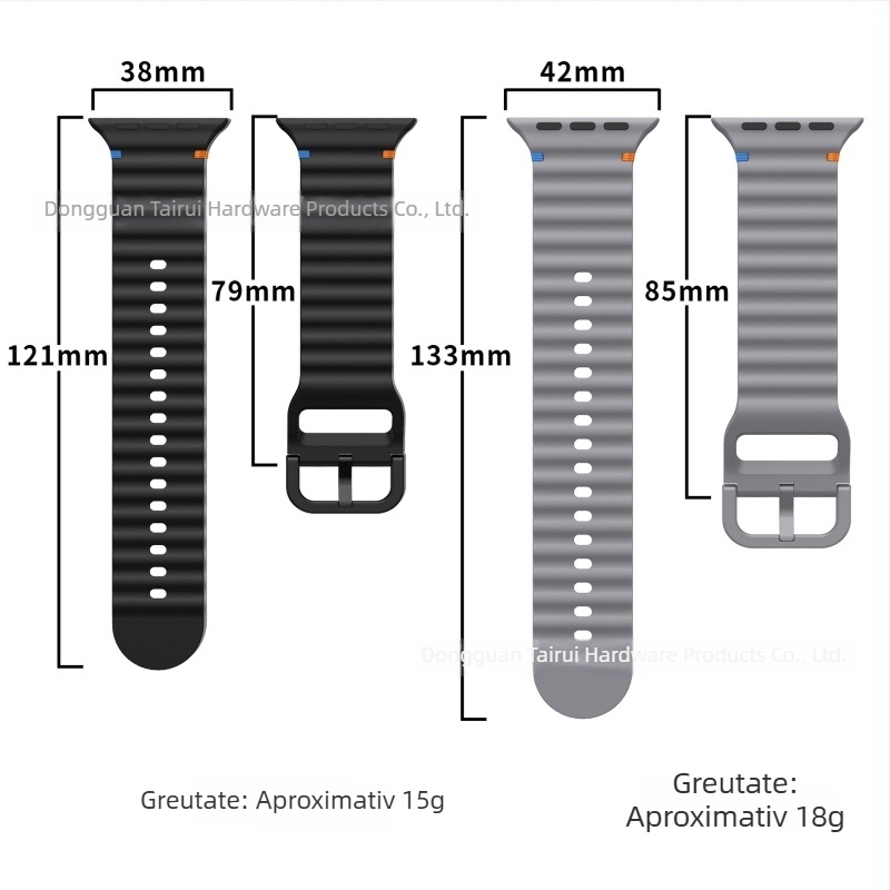 Brățară sport din silicon pentru Apple Watch, design cu cusături în valuri – 18 g, cataramă cu pin, compatibilă cu toate seriile Apple Watch, lansare 2024
