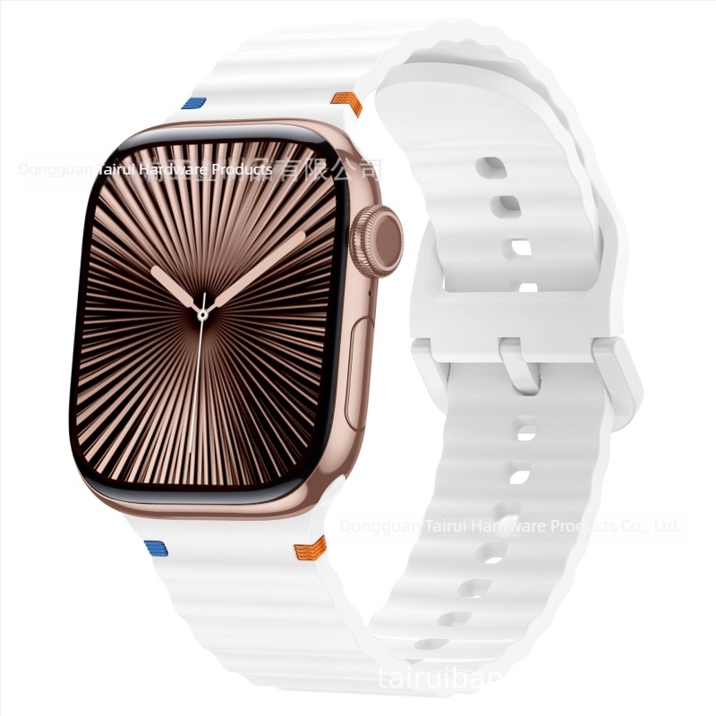 Brățară sport din silicon pentru Apple Watch, design cu cusături în valuri – 18 g, cataramă cu pin, compatibilă cu toate seriile Apple Watch, lansare 2024