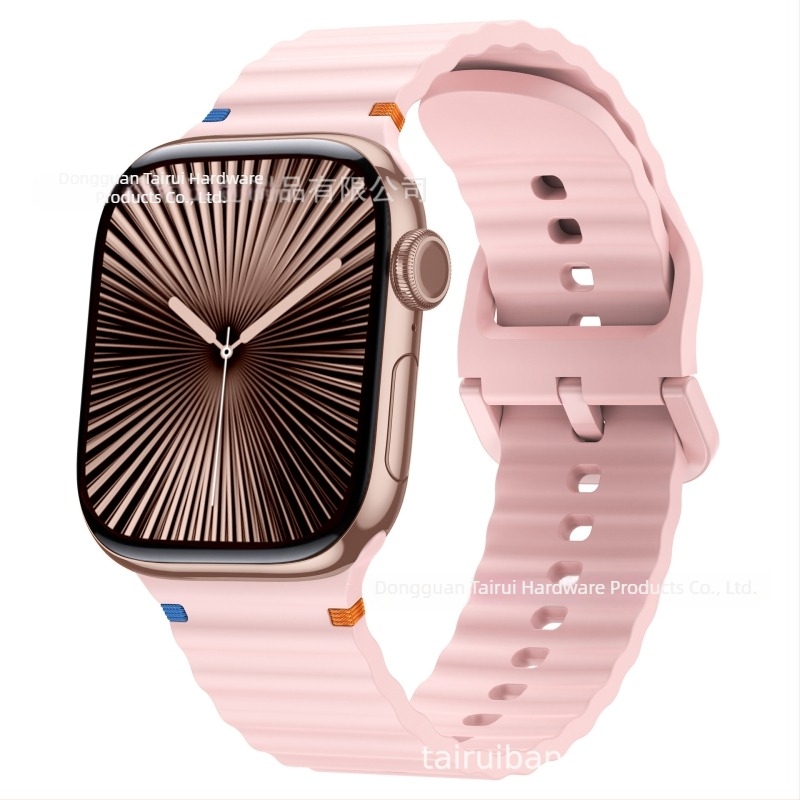 Brățară sport din silicon pentru Apple Watch, design cu cusături în valuri – 18 g, cataramă cu pin, compatibilă cu toate seriile Apple Watch, lansare 2024