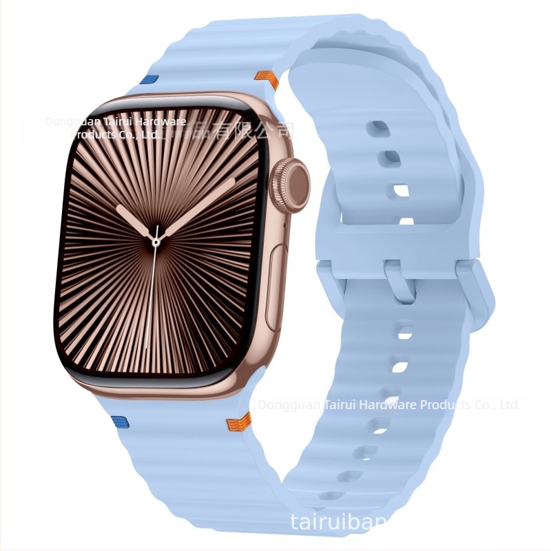 Brățară sport din silicon pentru Apple Watch, design cu cusături în valuri – 18 g, cataramă cu pin, compatibilă cu toate seriile Apple Watch, lansare 2024