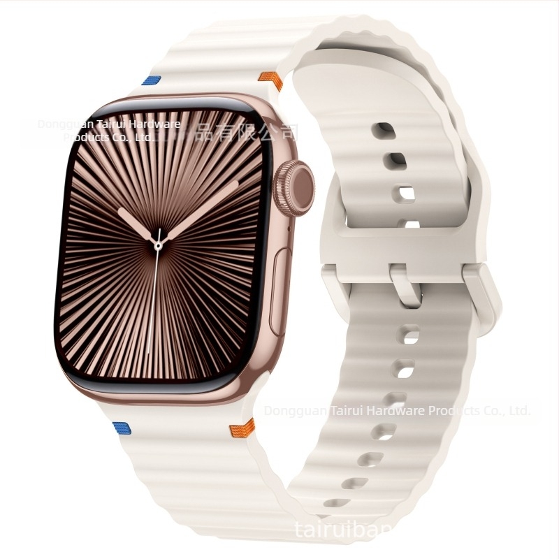 Brățară sport din silicon pentru Apple Watch, design cu cusături în valuri – 18 g, cataramă cu pin, compatibilă cu toate seriile Apple Watch, lansare 2024
