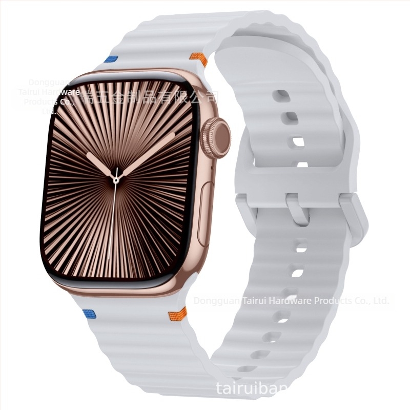 Brățară sport din silicon pentru Apple Watch, design cu cusături în valuri – 18 g, cataramă cu pin, compatibilă cu toate seriile Apple Watch, lansare 2024