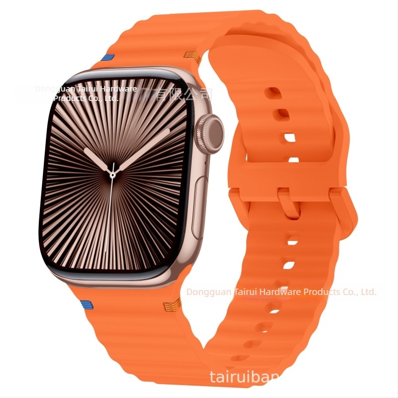 Brățară sport din silicon pentru Apple Watch, design cu cusături în valuri – 18 g, cataramă cu pin, compatibilă cu toate seriile Apple Watch, lansare 2024