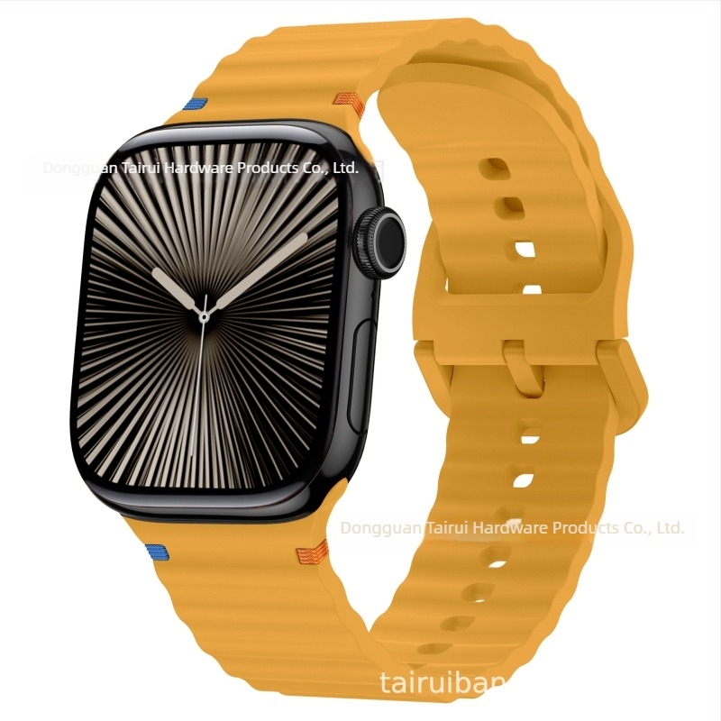 Brățară sport din silicon pentru Apple Watch, design cu cusături în valuri – 18 g, cataramă cu pin, compatibilă cu toate seriile Apple Watch, lansare 2024