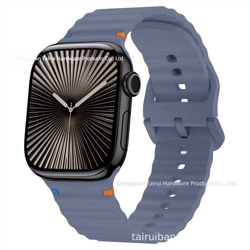 Brățară sport din silicon pentru Apple Watch, design cu cusături în valuri – 18 g, cataramă cu pin, compatibilă cu toate seriile Apple Watch, lansare 2024