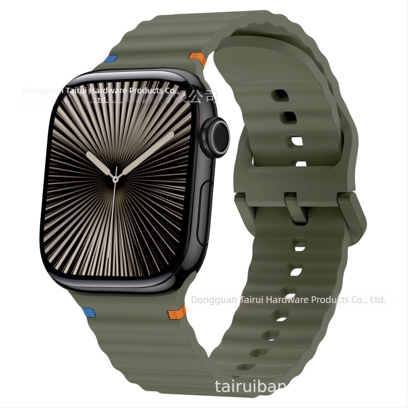 Brățară sport din silicon pentru Apple Watch, design cu cusături în valuri – 18 g, cataramă cu pin, compatibilă cu toate seriile Apple Watch, lansare 2024