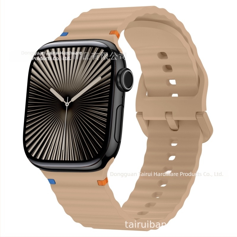 Brățară sport din silicon pentru Apple Watch, design cu cusături în valuri – 18 g, cataramă cu pin, compatibilă cu toate seriile Apple Watch, lansare 2024