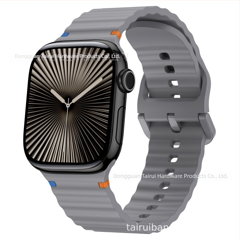 Brățară sport din silicon pentru Apple Watch, design cu cusături în valuri – 18 g, cataramă cu pin, compatibilă cu toate seriile Apple Watch, lansare 2024