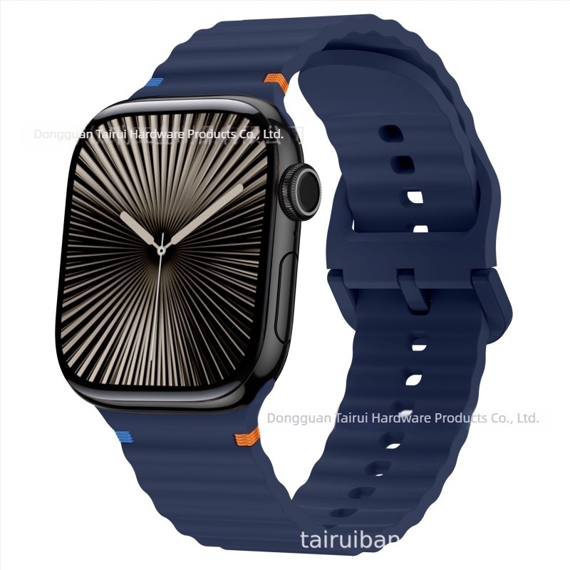 Brățară sport din silicon pentru Apple Watch, design cu cusături în valuri – 18 g, cataramă cu pin, compatibilă cu toate seriile Apple Watch, lansare 2024