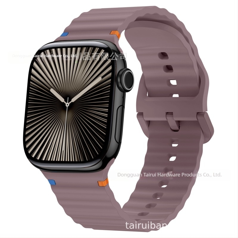 Brățară sport din silicon pentru Apple Watch, design cu cusături în valuri – 18 g, cataramă cu pin, compatibilă cu toate seriile Apple Watch, lansare 2024