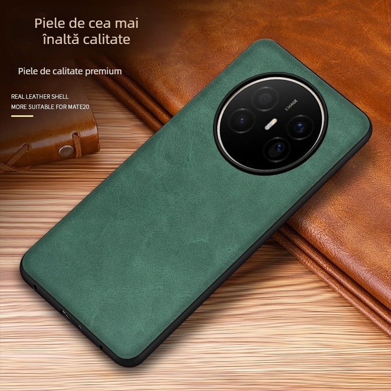 Husă din piele pentru Huawei, cu protecție anti-cadere, anti-derapare, finisaj prin presare la cald, model Crazy Horse