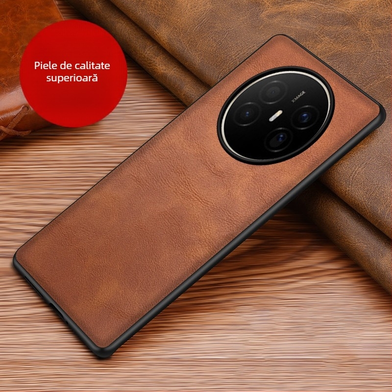 Husă din piele pentru Huawei, cu protecție anti-cadere, anti-derapare, finisaj prin presare la cald, model Crazy Horse