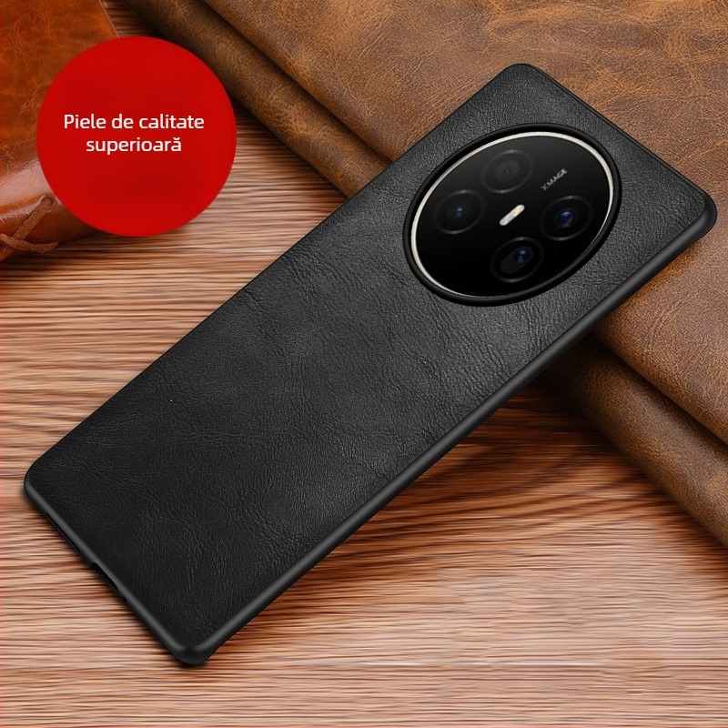 Husă din piele pentru Huawei, cu protecție anti-cadere, anti-derapare, finisaj prin presare la cald, model Crazy Horse