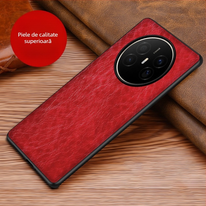 Husă din piele pentru Huawei, cu protecție anti-cadere, anti-derapare, finisaj prin presare la cald, model Crazy Horse
