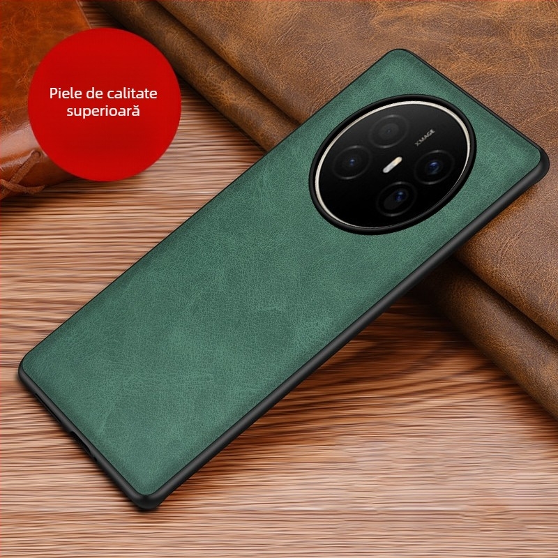 Husă din piele pentru Huawei, cu protecție anti-cadere, anti-derapare, finisaj prin presare la cald, model Crazy Horse