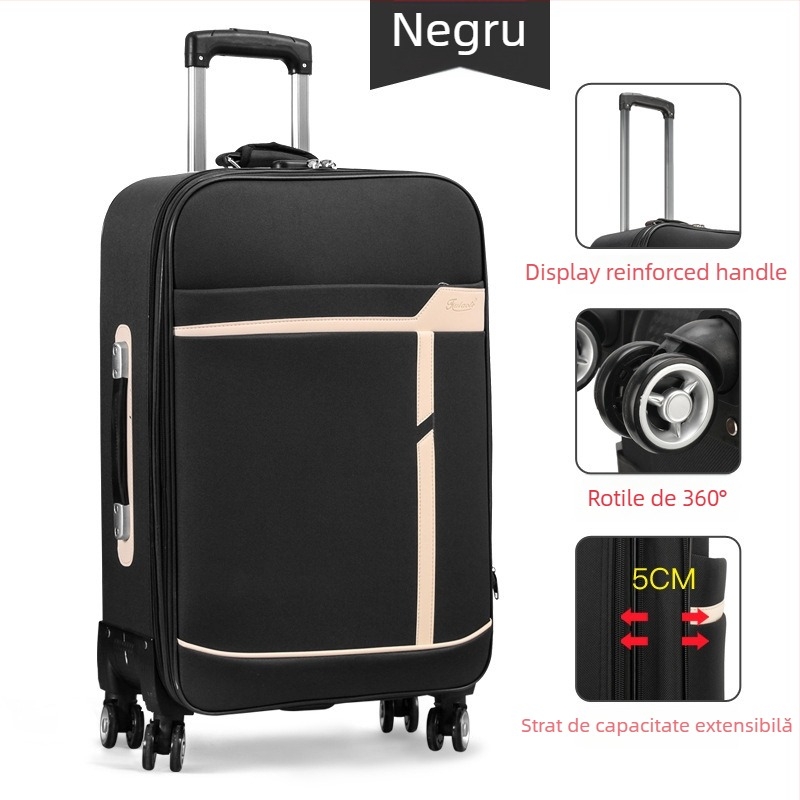 Bagaj de călătorie din pânză cu roți universale, deschidere cu fermoar, lacăt cu parolă, anti-furt și rezistent la uzură, pentru călătorii recreative
