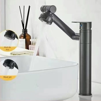 Robinet de amestec din oțel inoxidabil pentru chiuvetă, rotativ, disc ceramic, finisaj electrolitic, temperatură de lucru 0-90°C