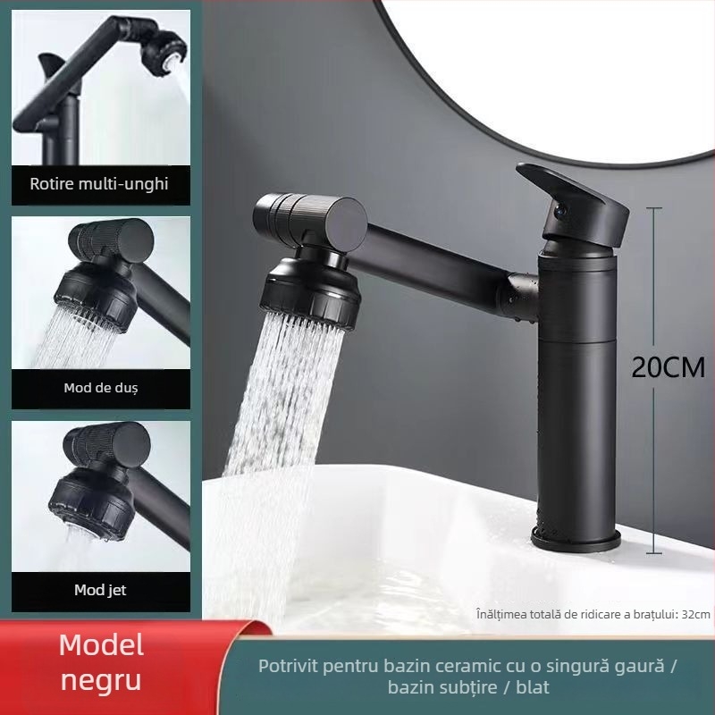 Robinet de amestec din oțel inoxidabil pentru chiuvetă, rotativ, disc ceramic, finisaj electrolitic, temperatură de lucru 0-90°C