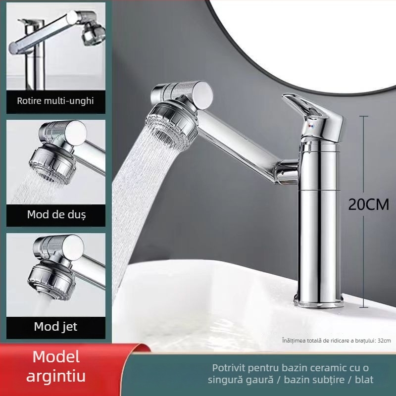 Robinet de amestec din oțel inoxidabil pentru chiuvetă, rotativ, disc ceramic, finisaj electrolitic, temperatură de lucru 0-90°C