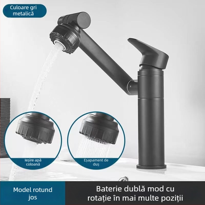 Robinet de amestec din oțel inoxidabil pentru chiuvetă, rotativ, disc ceramic, finisaj electrolitic, temperatură de lucru 0-90°C