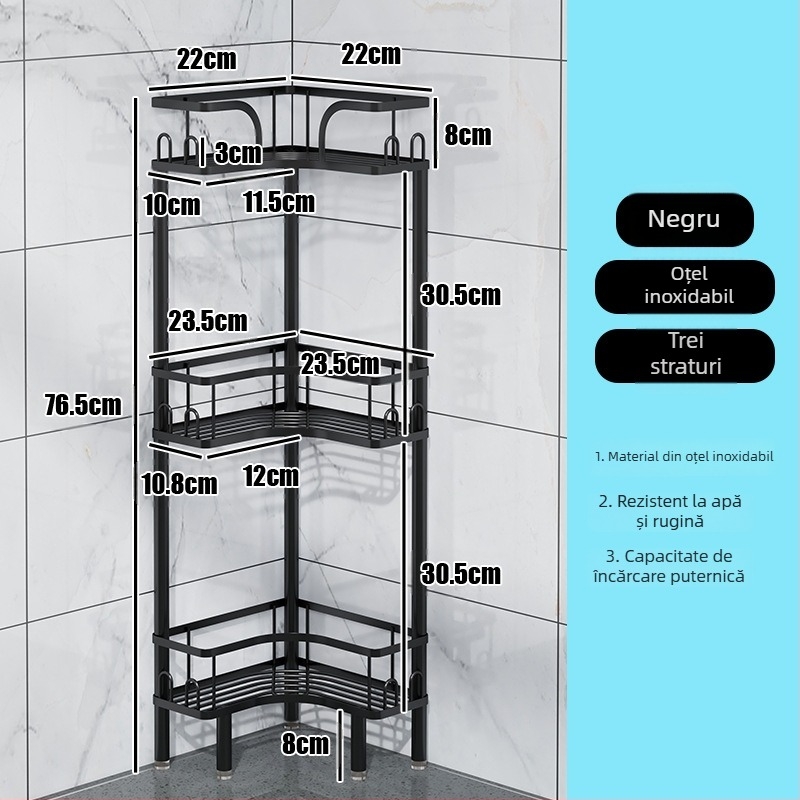 Wo cube Raft din oțel inoxidabil pentru colțul băii, raft triunghiular în picioare cu 2 etaje, design modern minimalist, capacitate de încărcare ridicată