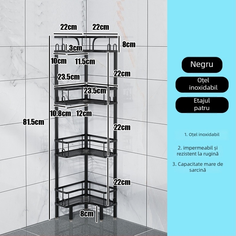 Wo cube Raft din oțel inoxidabil pentru colțul băii, raft triunghiular în picioare cu 2 etaje, design modern minimalist, capacitate de încărcare ridicată