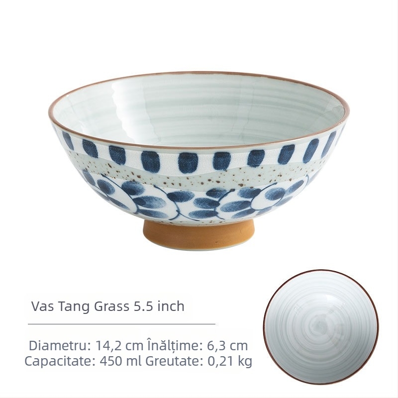 Vas de orez din porțelan Mino Yaki, model cu flori, stil japonez, rotund, compatibil cu microunde