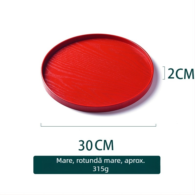 Tava rotundă din lemn – suprafață cu glazură roșie, culoare solidă, logo tipărit, stil nou chinezesc