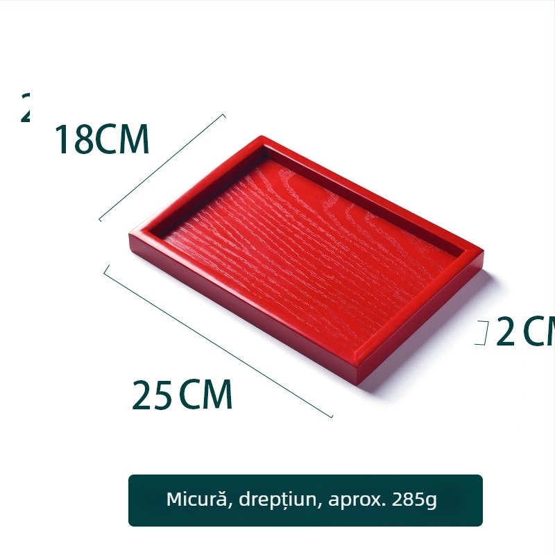 Tava rotundă din lemn – suprafață cu glazură roșie, culoare solidă, logo tipărit, stil nou chinezesc