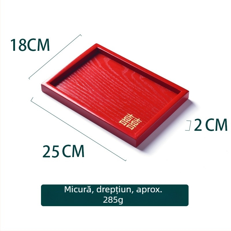 Tava rotundă din lemn – suprafață cu glazură roșie, culoare solidă, logo tipărit, stil nou chinezesc