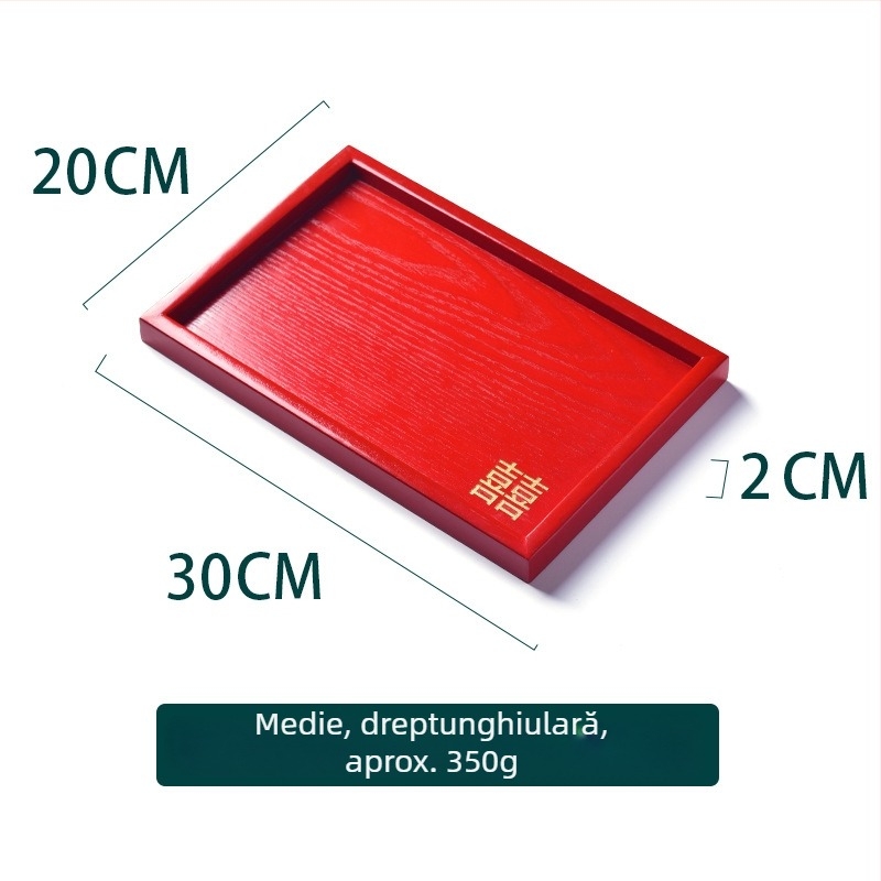 Tava rotundă din lemn – suprafață cu glazură roșie, culoare solidă, logo tipărit, stil nou chinezesc