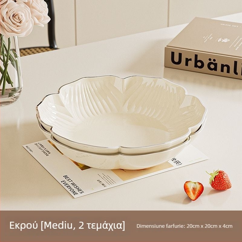 Set de farfurii pentru fructe din plastic PET – formă de floare, stil crem, design modern pentru living